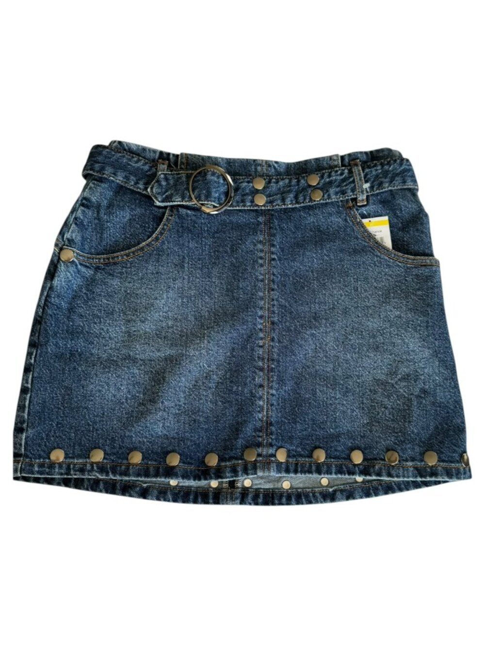 Avec Les Filles Studded Denim Mini Skirt with O-Ring Belt - Size 2 | NWT